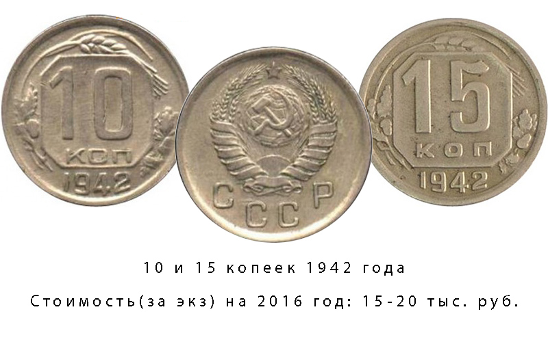10 и 15 копеек 1942 года